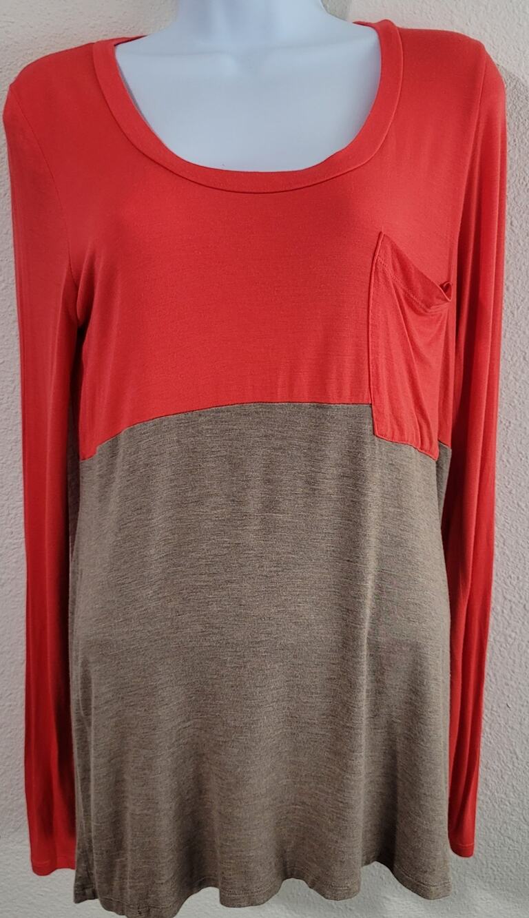 Bordeaux Anthropologie Orange Colorblock Long Sleeve Top Small Lightweight Soft